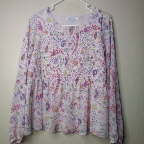 Rose & Olive Blouse Shirt XS Women Long Sleeve Elastic Bust Floral Colorful - Picture 12 of 14